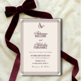 Luxury Ivory Burgundy Monogram Wedding Inbjudningar