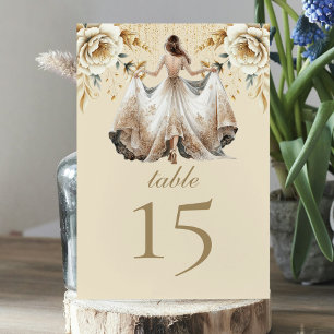 Luxury Ivory & Guld Quinceañera Bordsnummer