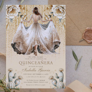 Luxury Ivory Guld Quinceañera Inbjudningar