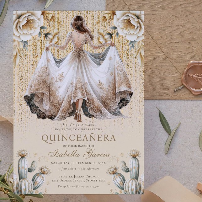 Luxury Ivory Guld Quinceañera Inbjudningar (Skapare uppladdad)