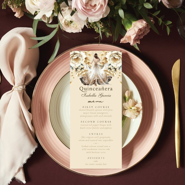 Luxury Ivory & Guld Quinceañera Meny (Skapare uppladdad)