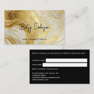 Luxury Ivory Marble and Gold Glitter Referral Card Visitkort
