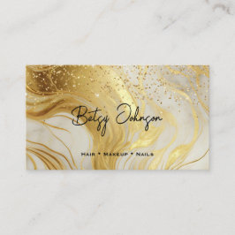 Luxury Ivory Marble and Gold Glitter Referral Card Visitkort
