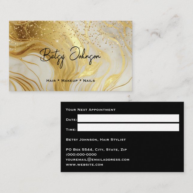 Luxury Ivory Marble Gold Glitter Appointment Card Visitkort (Fram/baksida)