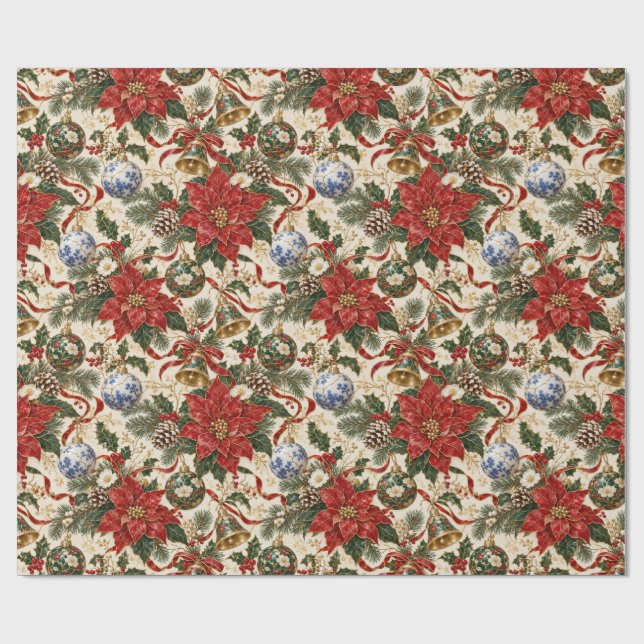 Luxury Japanese Christmas Botanical Wrapping Paper Presentpapper (Platt)