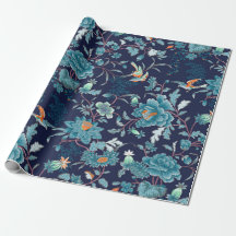 Luxury Japanska Blue Peony och Birds Romantic