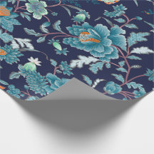 Luxury Japanska Blue Peony och Birds Romantic