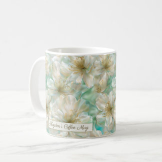 Luxury Jasmine Golden Sage Green Floral Script Kaffemugg