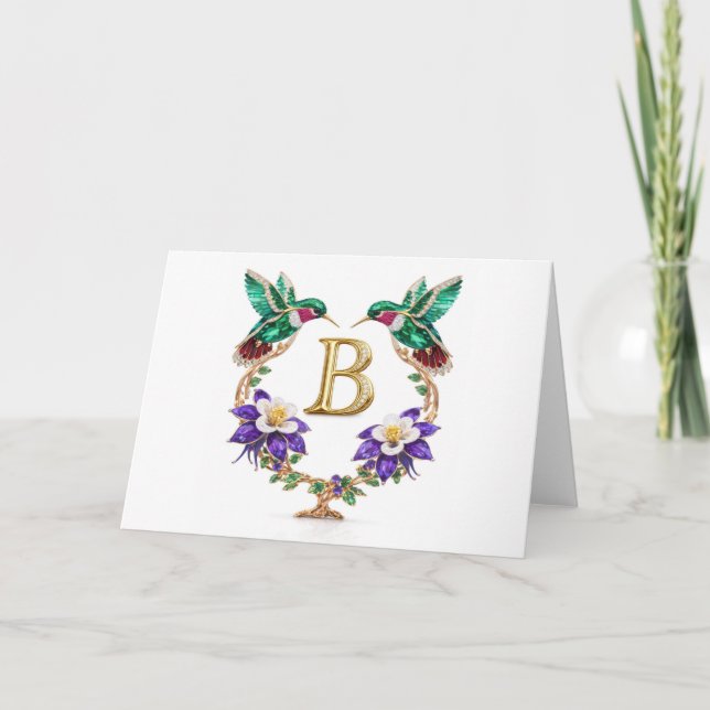 Luxury Jeweled Hummingbird Monogram B Wedding Tack Kort (Framsida)