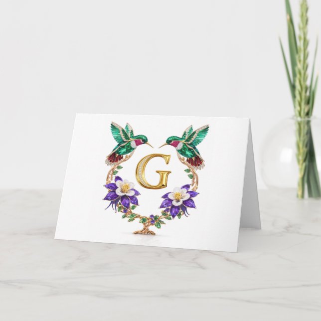 Luxury Jeweled Hummingbird Monogram G Wedding Tack Kort (Framsida)
