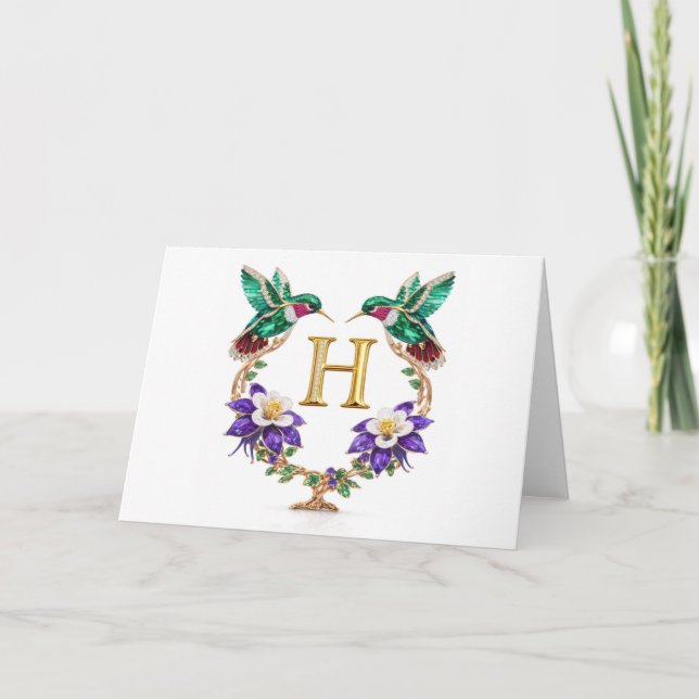 Luxury Jeweled Hummingbird Monogram H Wedding Tack Kort (Framsida)