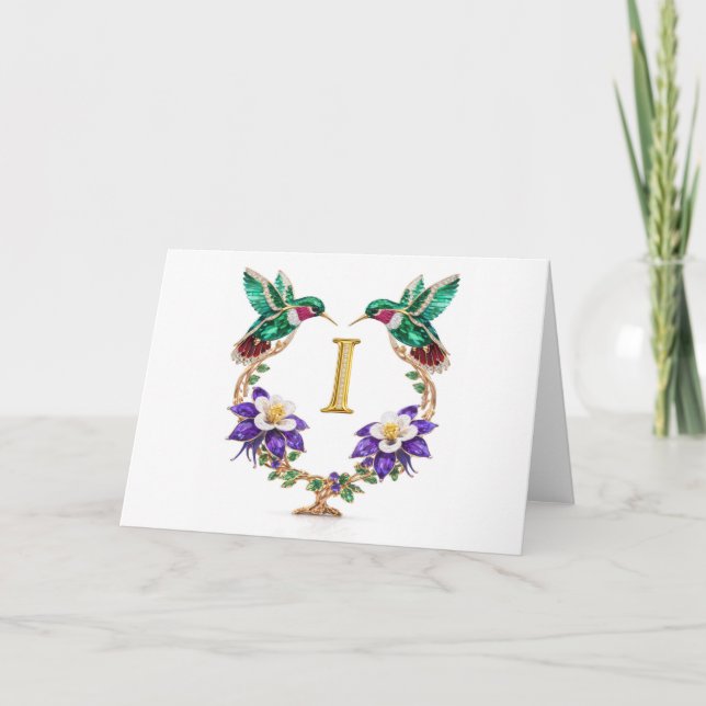Luxury Jeweled Hummingbird Monogram I Wedding Tack Kort (Framsida)