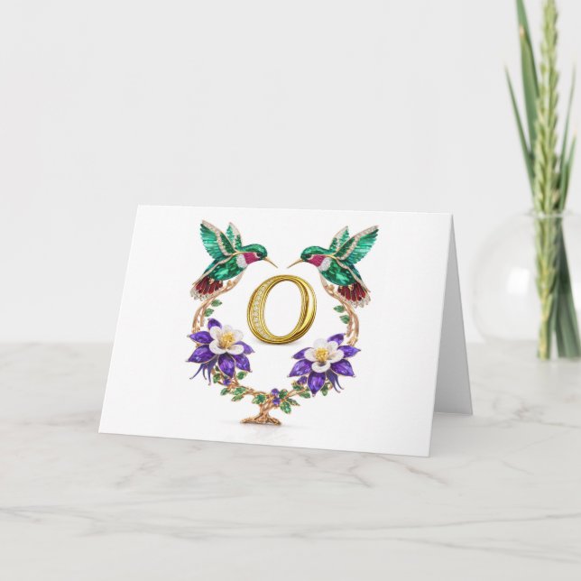 Luxury Jeweled Hummingbird Monogram O Wedding Tack Kort (Framsida)