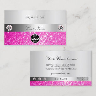 Luxury Jewels Silver Shimmer Rosa Glitter Add Logo Visitkort