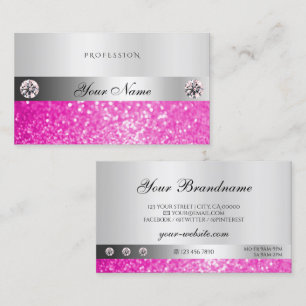 Luxury Jewels Silver Shimmer Rosa Glitter Diamonds Visitkort