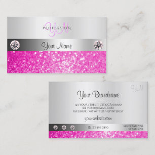 Luxury Jewels Silver Shimmer Rosa Glitter Monogram Visitkort