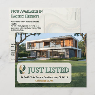 Luxury Just Listed Realtor Photo Sage Gold Marble  Vykort