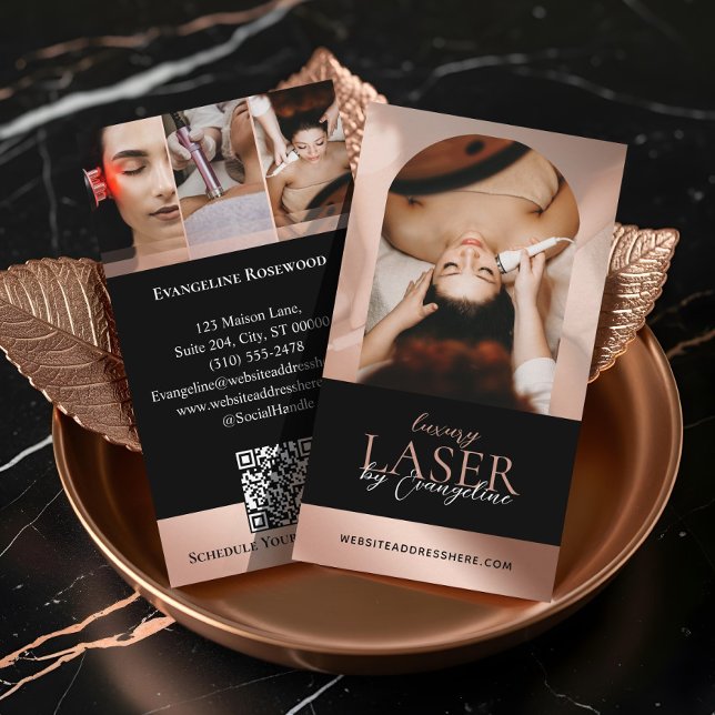 Luxury Laser Technician Spa Arch Photo Black Rose Visitkort (Luxury Laser Technician Spa Arch Photo Black Rose Business Card)