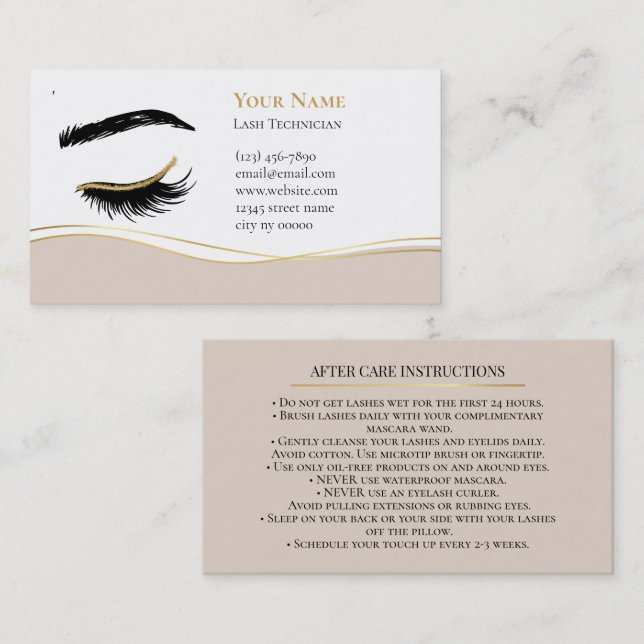 Luxury Lash Technician After care Card Tidsbeställning Kort (Fram/baksida)