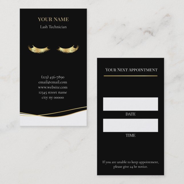 Luxury Lash Technician Appointment Card Tidsbeställning Kort (Fram/baksida)