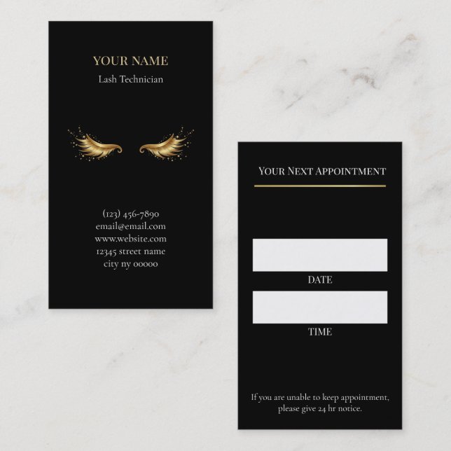Luxury Lash Technician Appointment Card Tidsbeställning Kort (Fram/baksida)
