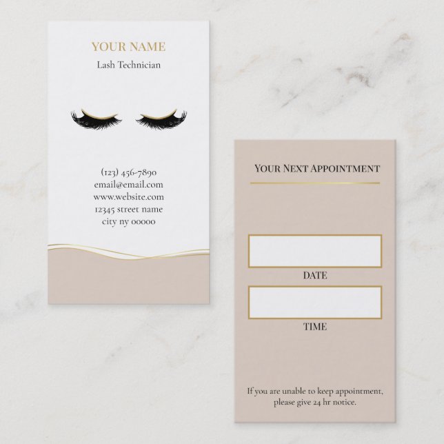 Luxury Lash Technician Appointment Card Tidsbeställning Kort (Fram/baksida)
