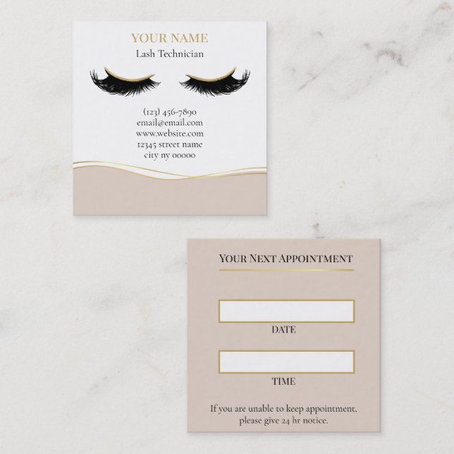 Luxury Lash Technician Appointment Card Tidsbeställning Kort (Fram/baksida)