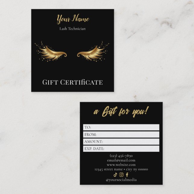 Luxury Lash Technician Gift Certificate Card Lojalitetskort (Fram/baksida)