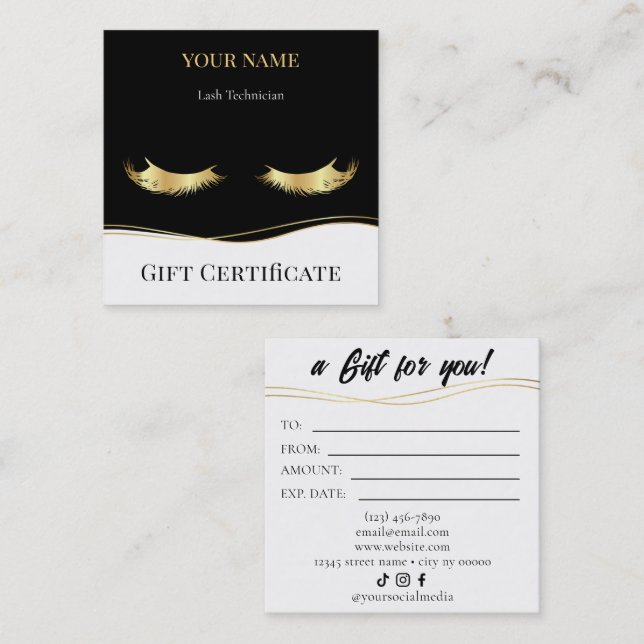 Luxury Lash Technician Gift Certificate Card Lojalitetskort (Fram/baksida)