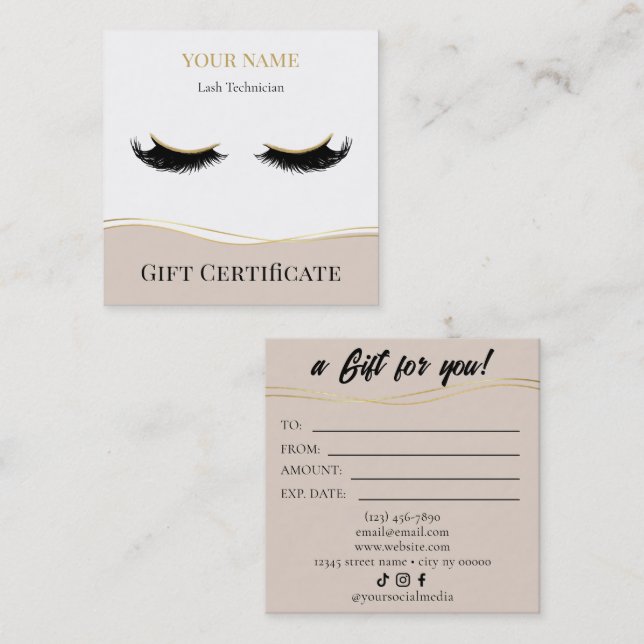 Luxury Lash Technician Gift Certificate Card Lojalitetskort (Fram/baksida)