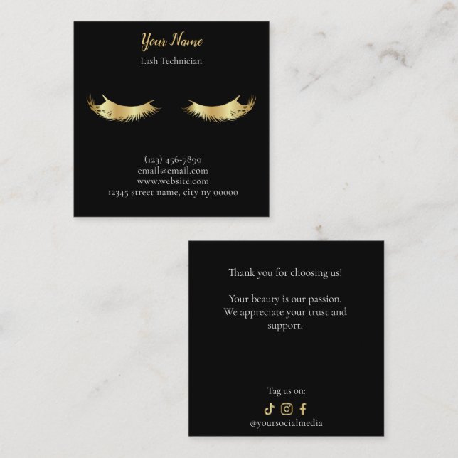 Luxury Lash Technician Thank you Card Lojalitetskort (Fram/baksida)
