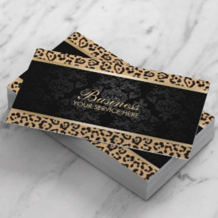 Luxury Leopard Black Damask Beauty Salon Visitkort