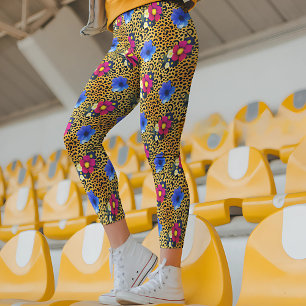 Luxury Leopard med blommor Skriv ut Leggings