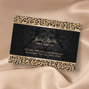 Luxury Leopard Print & Damask Makeup Artist Visitkort