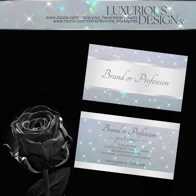 Luxury Light Blue Pearl Glitter med Gnistra Stars Visitkort (Skapare uppladdad)