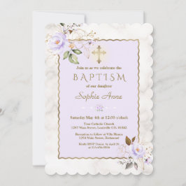 Luxury Light Lila Guld Flowers Marble Baptism Inbjudningar