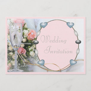 Luxury Linen Bride & Groom, Doves & Glass, Blommig Inbjudningar