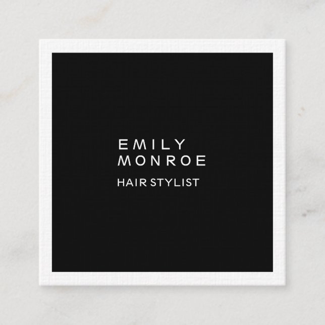 Luxury Linen Plain Black & White Modern Minimalist Fyrkantigt Visitkort (Framsida)
