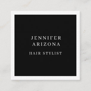 Luxury Linen Plain Black & White Modern Minimalist Fyrkantigt Visitkort