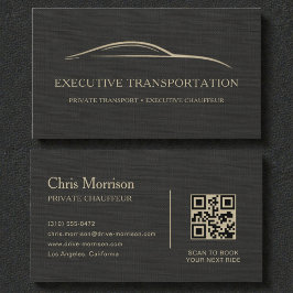 Luxury Linen Transport Car QR Code Black & Gold Visitkort