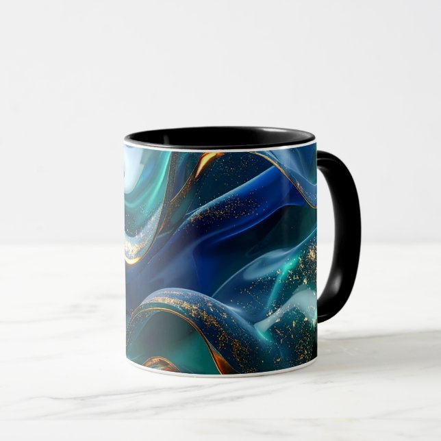 Luxury Liquid Gold & Blue Glass Mug Mugg (Framsida höger)
