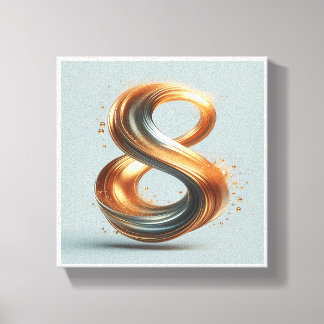 Luxury Liquid Gold Number 8 Art - 3D Metallic Swir Canvastryck