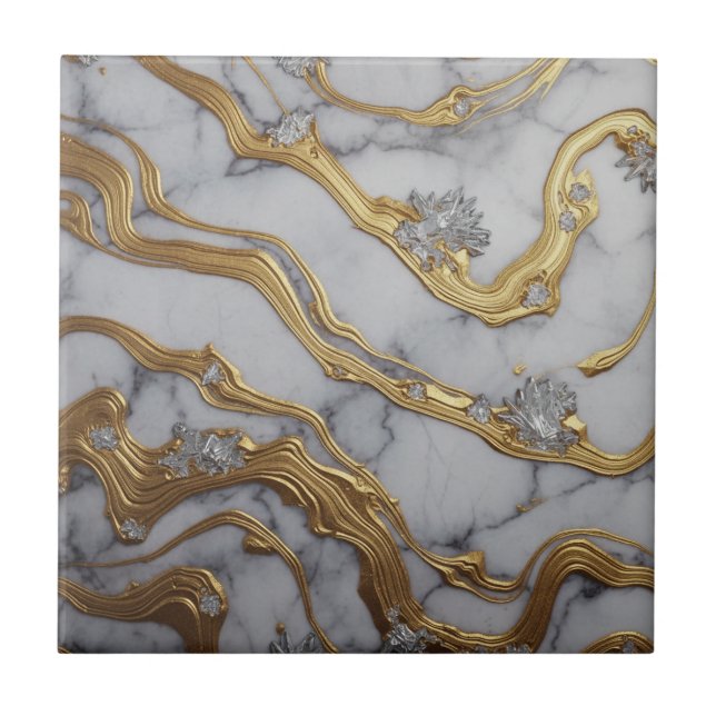 Luxury Liquid Gold & White Marble Design Kakelplatta (Framsidan)