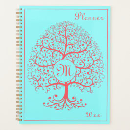 Luxury Livets träd Monogram Retro Rosa Pastel