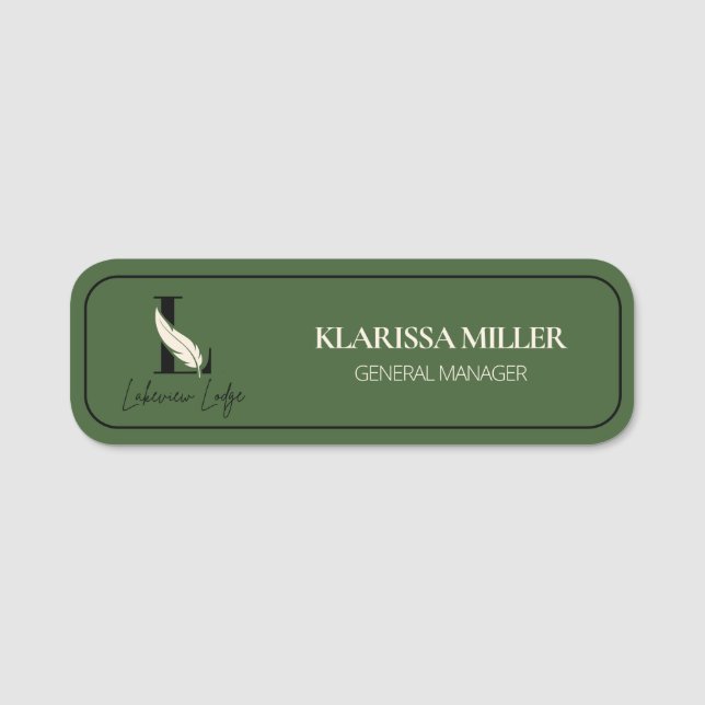 Luxury Lodge Custom Logo Green Employee Namnbricka (Framsida)