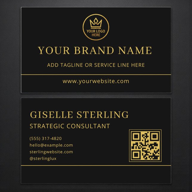 Luxury Logo Black Gold QR Code Visitkort (Skapare uppladdad)