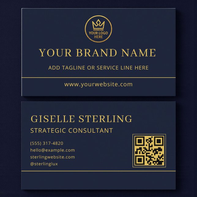 Luxury Logo Blue Gold QR Code Visitkort (Skapare uppladdad)