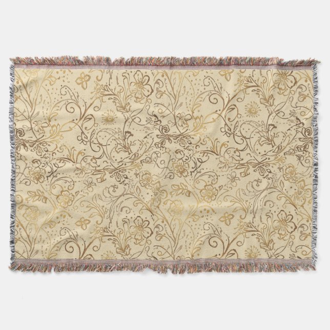 Luxury, Lovely Gold Flowers Pattern Filt (Framsidan)