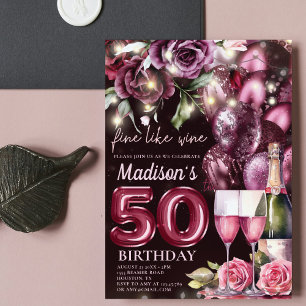Luxury Magenta Vin Vuxen 50:e födelsedagen Inbjudningar