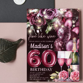 Luxury Magenta Vin Vuxen 60:e födelsedagen Inbjudningar